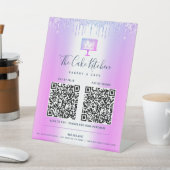 2 QR Code Betaal hier Paarse Cake Bakkerij Glitter Reclamebord Met Voetstuk (Insitu)