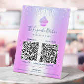 2 QR-code Betaal hier Paarse cupcake galerie Reclamebord Met Voetstuk