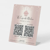 2 QR-code betaal hier Roos Gold Cupcake Glitter Dr Reclamebord Met Voetstuk (Voorkant)