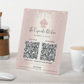 2 QR-code betaal hier Roos Gold Cupcake Glitter Dr Reclamebord Met Voetstuk (Insitu)