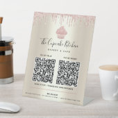 2 QR Code Betaal Hier Roze Cupcake Glitters Glanze Reclamebord Met Voetstuk (Insitu)