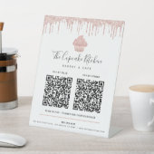 2 QR Code Betaal Hier Roze Roze Goud Kappie Glitte Reclamebord Met Voetstuk (Insitu)