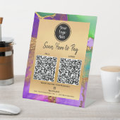 2 QR code betalen hier Logo goud Paarse groene aga Reclamebord Met Voetstuk (Insitu)