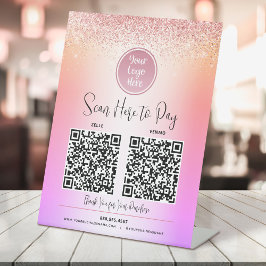 2 QR Code Logo Roze Glitters Regenboog Ombre Betaa Reclamebord Met Voetstuk