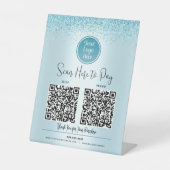 2 QR Code Turquoise Glitter Custom Logo betaal hie Reclamebord Met Voetstuk (Voorkant)