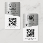 2 QR-codes 2 bedrijfslogo's & 2 contacten zilver Visitekaartje (Voorkant / Achterkant)
