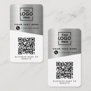2 QR-codes 2 bedrijfslogo's & 2 contacten zilver Visitekaartje