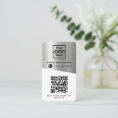 2 QR-codes 2 bedrijfslogo's & 2 contacten zilver Visitekaartje (Staand voorkant)