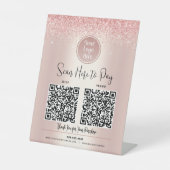 2 QR-codes Aangepast logo Betaal hier Roze gouden  Reclamebord Met Voetstuk (Voorkant)