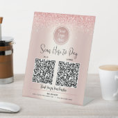 2 QR-codes Aangepast logo Betaal hier Roze gouden  Reclamebord Met Voetstuk (Insitu)