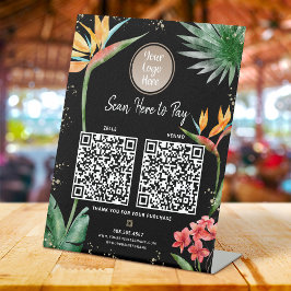 2 QR-codes betaal hier Logo tropisch palm zwart go Reclamebord Met Voetstuk