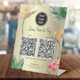 2 QR-codes Betaal hier Logo Tropische Palm Goud Fo Reclamebord Met Voetstuk