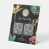 2 QR Codes Betaal hier Logo Tropische Palm Zwart G Reclamebord Met Voetstuk (Voorkant)