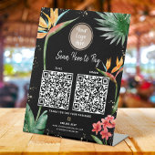2 QR Codes Betaal hier Logo Tropische Palm Zwart G Reclamebord Met Voetstuk