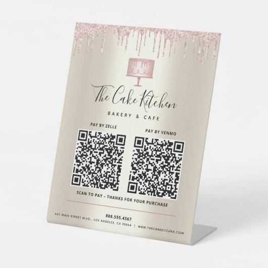 2 QR-codes betaal hier roze bakkerij Glitter Gold Reclamebord Met Voetstuk (Voorkant)