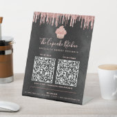 2 QR CODES Betaal hier Roze Cupcake Glitters Zwart Reclamebord Met Voetstuk (Insitu)