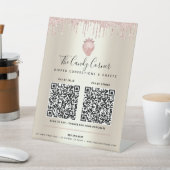 2 QR CODES Betaal hier Roze Glitter Druppels Snoep Reclamebord Met Voetstuk (Insitu)