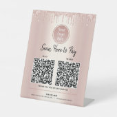 2 QR Codes Betaal hier Roze Gouden Glitter Aangepa Reclamebord Met Voetstuk (Voorkant)