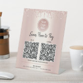 2 QR Codes Betaal hier Roze Gouden Glitter Aangepa Reclamebord Met Voetstuk (Insitu)