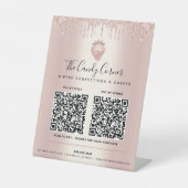 2 QR-codes Betaal hier Roze Gouden Glitter Drips S Reclamebord Met Voetstuk (Voorkant)
