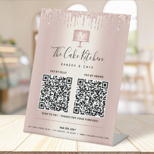 2 QR-codes betalen hier Roos Gold Cake Bakery Glit Reclamebord Met Voetstuk