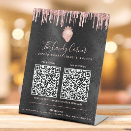 2 QR CODES Betalen Hier Roze Aardbei Glitters Zwar Reclamebord Met Voetstuk