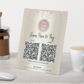 2 QR-codes betalen hier roze Glitter Gold Custom L Reclamebord Met Voetstuk (Insitu)