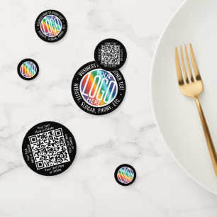 2 QR-codes Generator & Business Logo Black Table Confetti