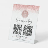 2 QR-codes Roze Glitters Aangepast Logo Betaal hie Reclamebord Met Voetstuk (Voorkant)
