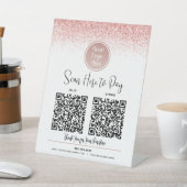 2 QR-codes Roze Glitters Aangepast Logo Betaal hie Reclamebord Met Voetstuk (Insitu)