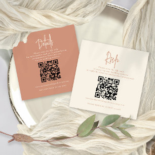 2 QR Codes Terracotta Cream Wedding Details RSVP Informatiekaartje