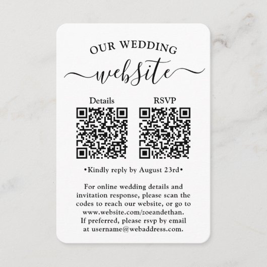 2 QR-codes Wedding RSVP Photo Enclosure Kaart (Voorkant)
