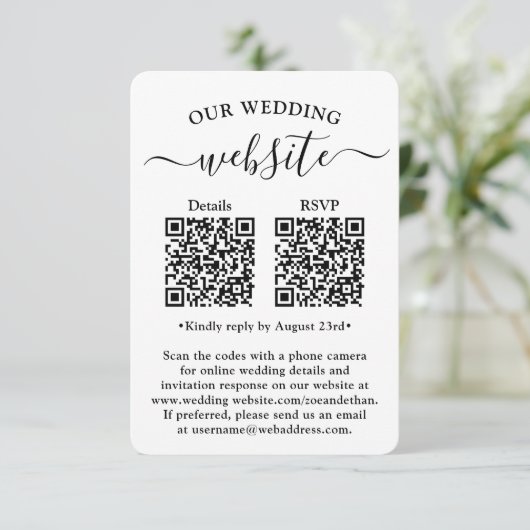2 QR-codes Wedding RSVP Photo Enclosure Kaart (Staand voorkant)