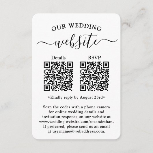 2 QR-codes Wedding RSVP Photo Enclosure Kaart (Voorkant)