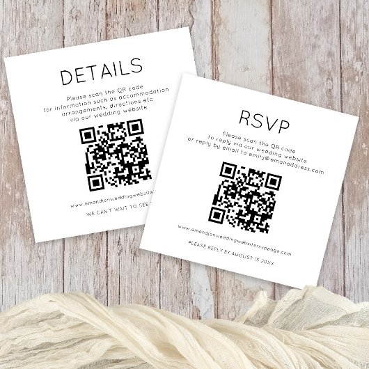 2 QR Codes Zwart Wit Bruiloft Details RSVP Informatiekaartje