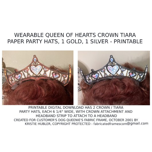 2 Queen of Hearts Crown Tiara Party Pet Printables Poster