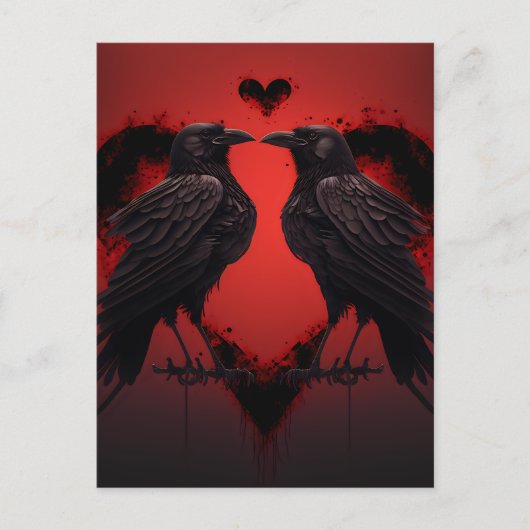 2 Raven en Gothic Heart Briefkaart (Voorkant)