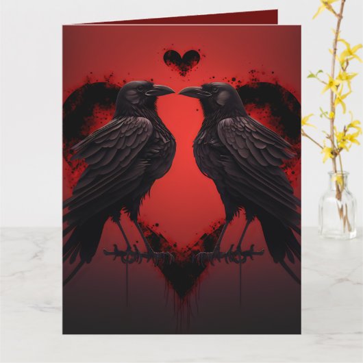 2 Raven en Gothic Heart Kaart (Gele Bloem)
