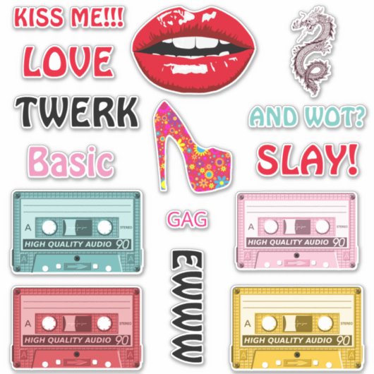 2 Retro 80's en vandaag Assorted Vinyl Sticker (Voorkant)