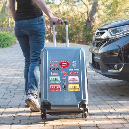 2 Retro 80's en vandaag Assorted  Vinyl Sticker (Koffer Insitu)