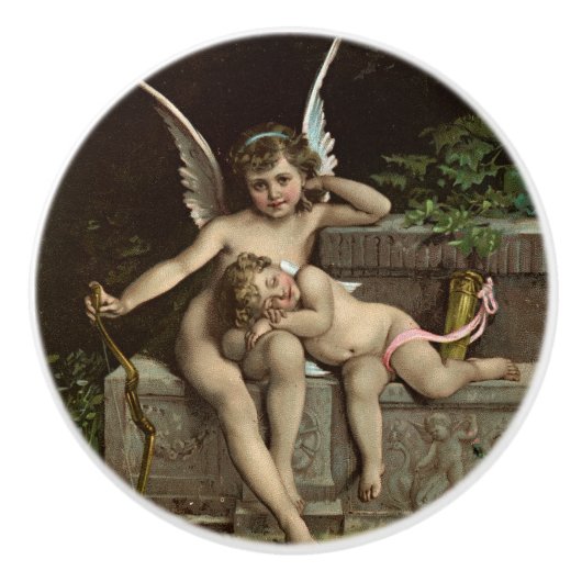 2 retro cupido's zitten keramische knop (Voorkant)