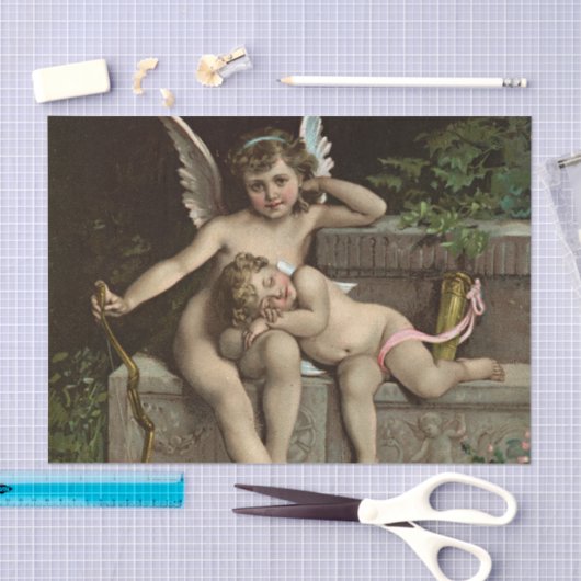 2 retro cupids zittende tissuepapier (Craft)