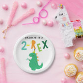 2-Rex Dinosaur 2e verjaardag Borden Papieren Bordje (Feest)