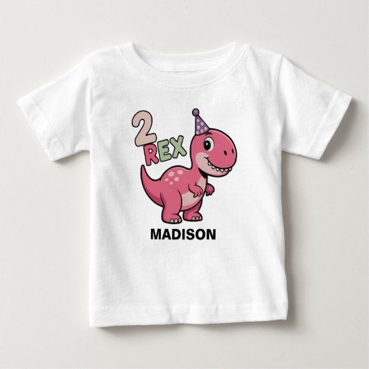 2-Rex Roze Dinosaurus 2e Verjaardag Meisje Shirt – (Voorkant)