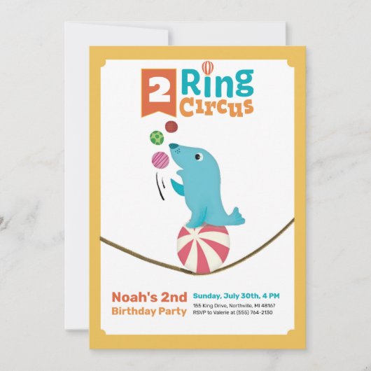 2-Ring Circus Dierenzegel 2e Verjaardag uitnodigin Kaart (Voorkant)