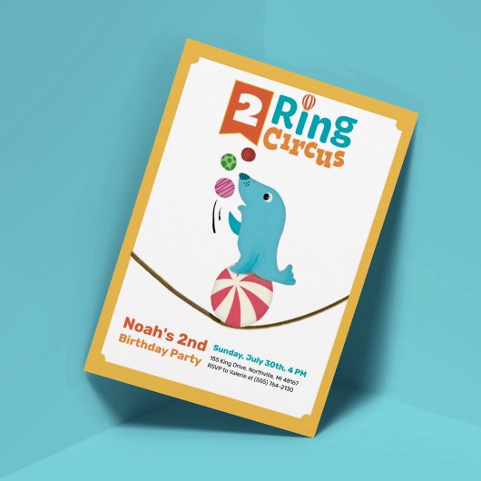 2-Ring Circus Dierenzegel 2e Verjaardag uitnodigin Kaart