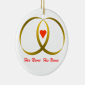 2 ringen & hart, Haar Naam, Zijn Naam Keramisch Ornament (Rechts)