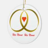 2 ringen & hart, Haar Naam, Zijn Naam Keramisch Ornament (Links)