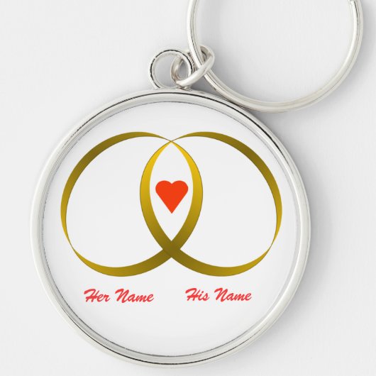 2 ringen & hart, Haar Naam, Zijn Naam Sleutelhanger (Voorkant)