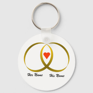 2 ringen & hart, Haar Naam, Zijn Naam Sleutelhanger